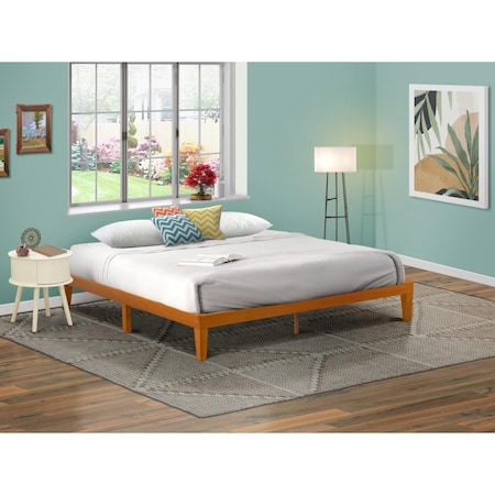 East West Furniture DNP-23-K Denton King Size Platform Bed Frame With 4 Solid Wood Legs & 2 Extra Center Legs - Oak